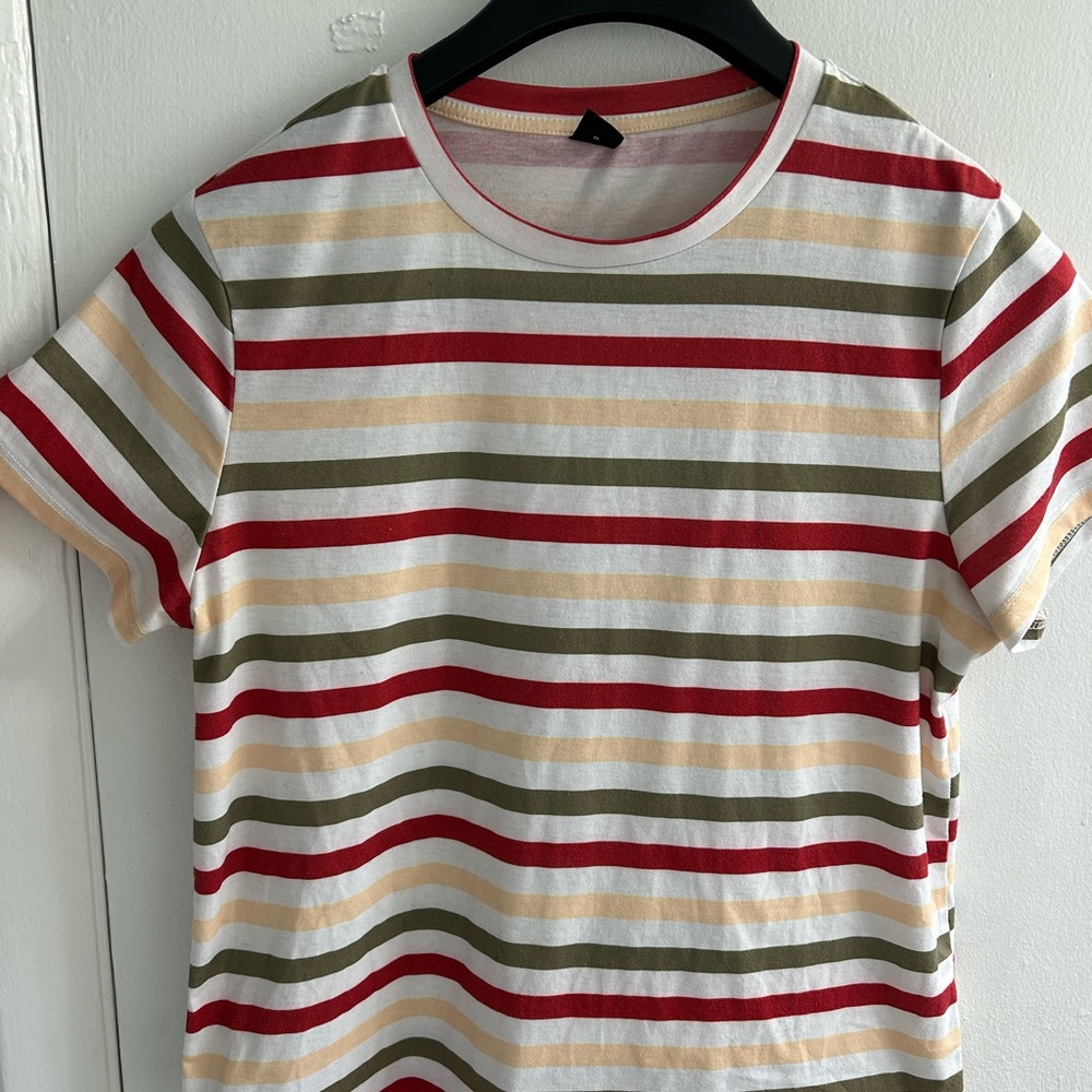 SHEIN Multicolor Striped Short Sleeve Tee